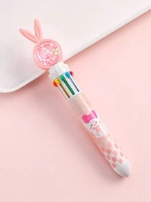 4pcs/Set Random 10 Colors Cartoon Rabbit Style Ballpoint Pen With Sequin Decoration, Multicolor Stationery Set