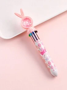 4pcs/Set Random 10 Colors Cartoon Rabbit Style Ballpoint Pen With Sequin Decoration, Multicolor Stationery Set