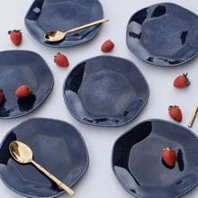 Tea Coffee Cup Set With Saucer 220ml 4 Piece Kit Ryo Sapphire Porcelain Oxford Navy Blue - 藏蓝色 - 查看 4