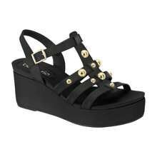 Beira Rio Anabela Flatform Black Sandal With Gold Studs - 查看 1