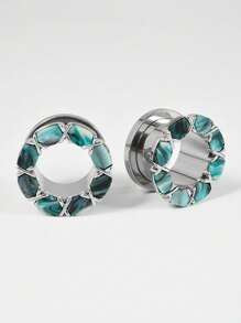 一对不锈钢分段彩色耳塞扩张器 Ocenic Serenity 隧道穿孔螺丝耳塞耳环塞拉伸器穿孔珠宝