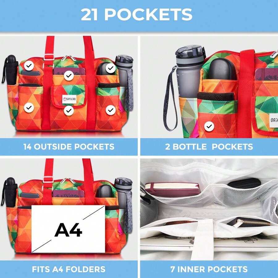 1 个护士包有 21 个口袋。医用包大且防水。可用作实用手提包、尿布包、日常工作包