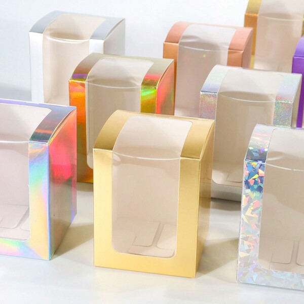 20 pièces, 8 x 8 x 10 cm, boîtes cadeaux en papier avec fenêtre, emballage pour bonbons et biscuits, convient pour les verres, les bougeoirs, les cadeaux de mariage/enterrement de vie de jeune fille, 9 oz