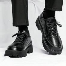 男士中老年厚底运动鞋，系带，软底，防臭鞋垫，防滑外底，适合秋冬季正式和休闲穿着 - 黑色 - 查看 6