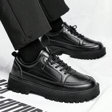 男士中老年厚底运动鞋，系带，软底，防臭鞋垫，防滑外底，适合秋冬季正式和休闲穿着 - 黑色 - 查看 4