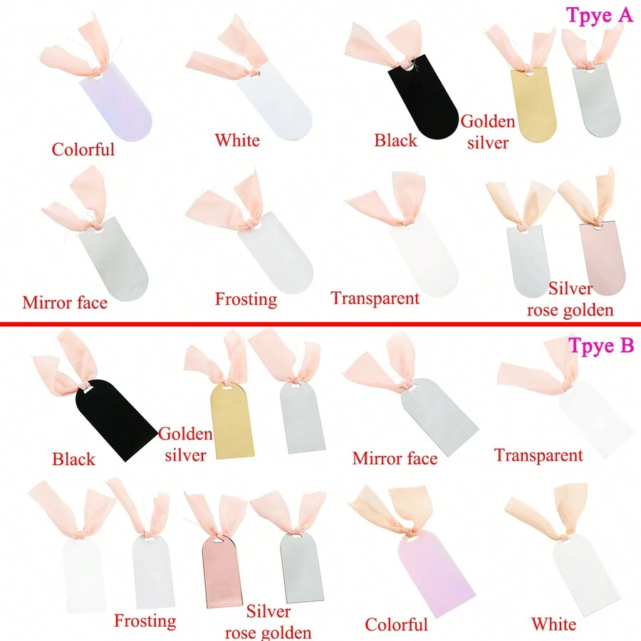 1pc/8pcs Blank Acrylic Bookmark Arched With Ribbon Label Handmade DIY Festival Gift Wedding Seat Hanging Sign Party Decoration - One Size - View 1