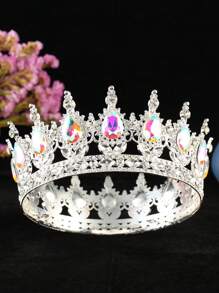1pc Baroque Style Princess Tiara Jewelry Decor, Round Rhinestone Alloy Bride Crown For Women Wedding, Festival, Birthday Party - Round Crown - View 19
