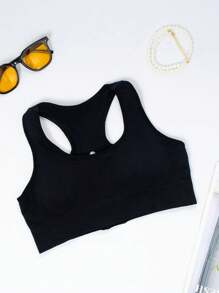 1 Stück nahtloser Racerback Sport-BH, elastische Einfarbige Unterwäsche mit Cut-Outs auf der Rückseite für Frauen