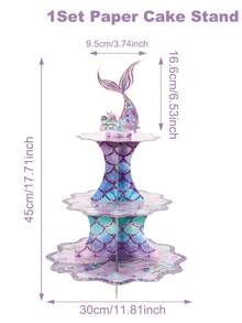 1 件 3 层美人鱼主题纸杯蛋糕架，美人鱼派对用品，生日派对蛋糕装饰，纸板纸杯蛋糕架纸杯蛋糕塔，派对用品，创意 DIY 蛋糕装饰，圣诞节 - 彩色 - 查看 7