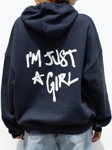 Loose Fit Women Slogan Print Hoodie,Long Sleeve Tops