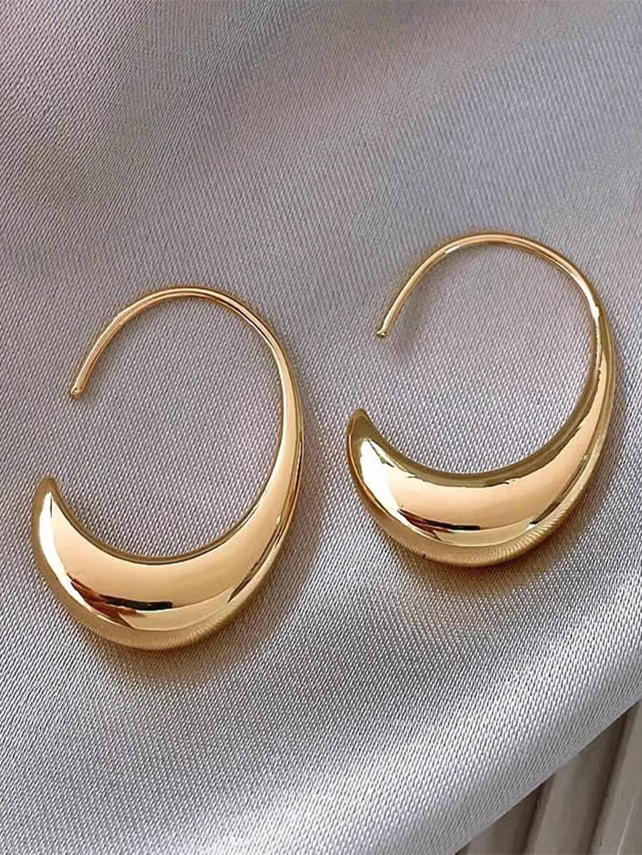 1 对椭圆形水滴几何耳环 - 金黃色 - 查看 1