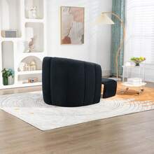 Coolmore Accent Chair With Ottoman, Mid Century Modern Barrel Chair Upholstered Club Tub Round Arms Chair For Living Room Bedroom Office - 黑色 - 查看 8