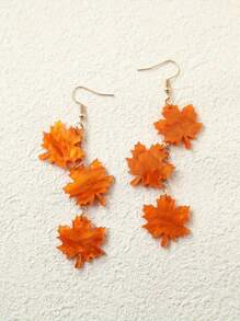 1Pair Autumn Style Long Maple Leaf Acrylic Earrings Retro Beautiful Ear Jewelry For Women - Orange - View 4
