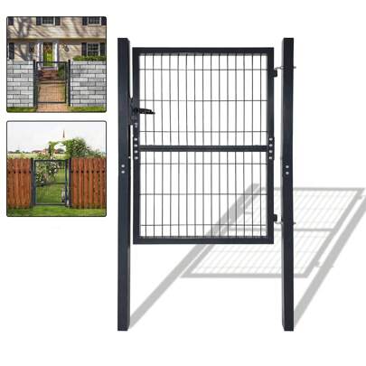 VA-Cerulean Garden Gate Garden Door Garden Fence Double Gate Yard Gate Garden Swing Gate Fence Door Anthracite Galvanized Steel Fence Gate Including Posts And Lock Door, 100x100cm / 125x100cm / 150x100cm