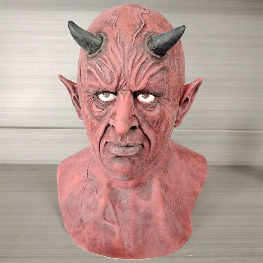 1 件万圣节全脸有角小恶魔面具乳胶头套恐怖装扮幽灵氛围鬼屋 - 彩色 - 查看 1