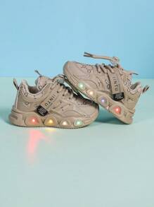 时尚 LED 发光透气运动鞋，适合男孩和女孩 - 休闲、减震、四季防滑户外跑步和步行运动鞋 - 卡其色 - 查看 5