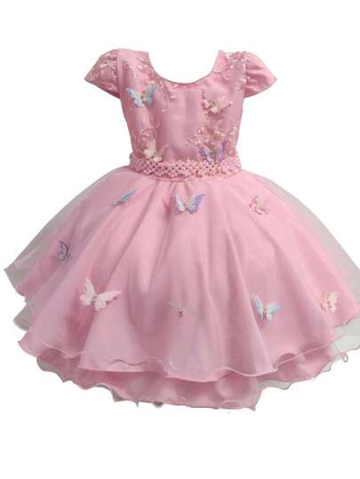 Vestido De Festa Infantil Luxo Curto Jardim Borboletas