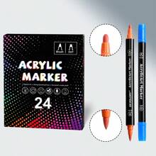 12/24/36 Colors Dual-Tip Acrylic Marker Pens, Round Tip - 24 Colors - View 1