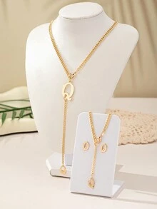 1 Bộ Thời Trang Phổ Biến 2024 Mới 26 Chữ Cái Tiếng Anh Vòng Tay Hoa Tai Mặt Dây Chuyền Vuông Tối Giản, Thiết Kế Tinh Tế Cho Phụ Nữ Mặc Hàng Ngày - Vàng - Xem 3