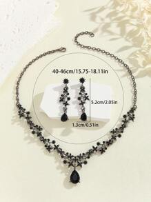 3 件套黑色泪珠全水钻镶嵌耳环、项链、新娘首饰套装 - 黑色 - 查看 4