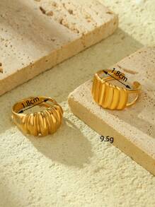 2 piezas Juego de anillos de croissant de acero inoxidable dorado, de moda y versátil, adecuado para el uso diario de las mujeres o como regalo - Amarillo Oro - Ver 3