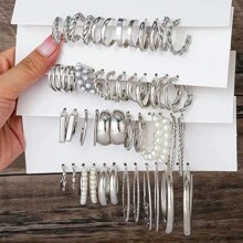 Bộ 6-24 chiếc/Bộ Hoa tai vòng tròn hình chữ C mạ vàng mới - vòng khuyên tai - Xem 8