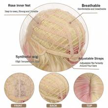 短卷波浪假发粉色和金色假发带刘海可爱洛丽塔假发女士万圣节角色扮演假发公主卷发假发 - 彩色 - 查看 5