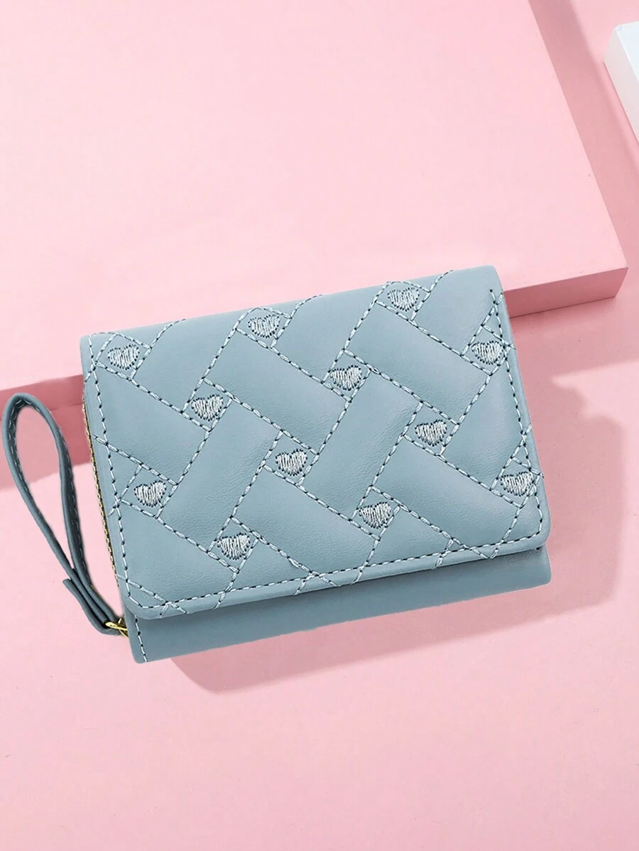 Billetera plegable para mujer, cartera corta de moda con bordado en forma de corazón, monedero portátil para trabajadores de cuello blanco, femenina, ideal para universidad, trabajo, negocios, viajes, oficina, aniversario, pareja, cumpleaños, San Valentín, regalo para maestros, monedero con diseño de corazón