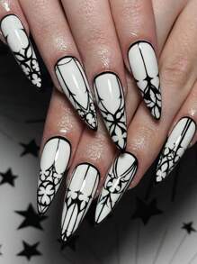 24Pcs Stiletto Shaped False Nails With Nail File, 1Pc Gel Polish Press On Nails Nail Supplies Nails