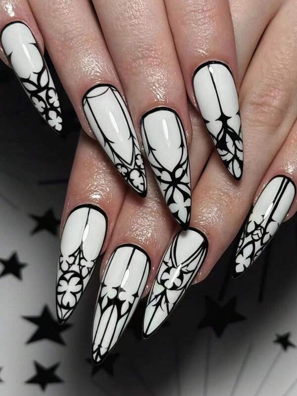24 pièces Faux ongles en forme de stiletto avec lime à ongles, 1 pièce Ongles à coller avec vernis en gel