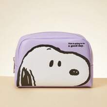 Miniso 史努比卡通图案方形化妆包，简约风格旅行化妆包，多功能收纳袋，防水皮革洗漱包（紫色） - 紫羅蘭色 - 查看 1