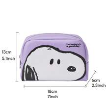 Miniso 史努比卡通图案方形化妆包，简约风格旅行化妆包，多功能收纳袋，防水皮革洗漱包（紫色） - 紫羅蘭色 - 查看 7