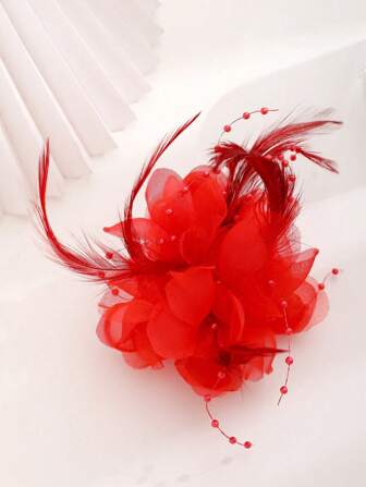 1个花卉羽毛设计高端时尚发夹情人节爪夹发卡，学习用品，发饰