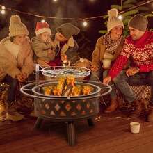 30in Outdoor Metal Fire Pit With Cooking Grates Black - Black - View 4