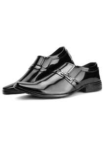 Men's Casual Dress Shoes Modern With Tie Shiny Patent Leather Comfortable Square Toe Soft New Arrival - màu đen - Xem 4
