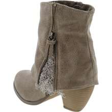 Women's Lace Detail Faux Zipper Pull On Layed Ankle Bootie - Taupe - View 4