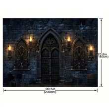 Gothic Castle Photography Background, Polyester Medieval Stone Wall Arch And Iron Door Background, Party Decoration Multi-Purpose Banner, Halloween, Themed Event, 1 Piece,Christmas - Multicolor - View 2