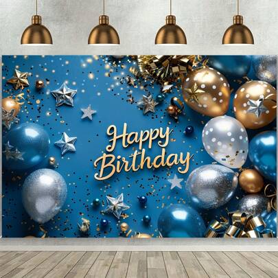 1 海军蓝金色生日快乐背景派对气球五角星摄影背景活动抽象庆典桌装饰横幅影楼摄影、派对装饰用品、家居装饰用品、生日装饰用品、圣诞节