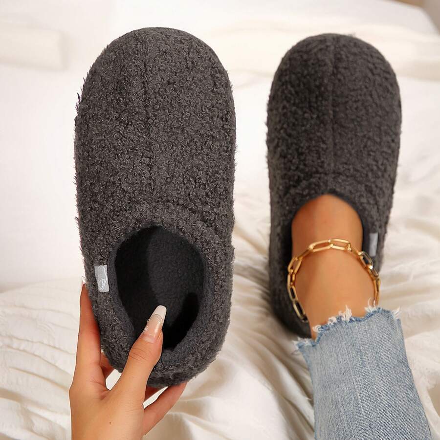 Comfy Women's Memory Foam House Slippers - Soft, Lightweight Boots With Curly Fleece And Cozy Polar Fleece Lining - Màu xám đen - Xem 1