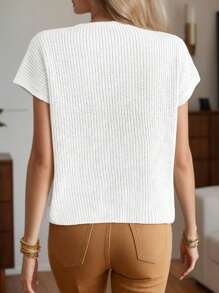 Womens Cap Sleeve Tops Casual Crew Neck Sweater Vest Ribbed Knit Pullover - trắng - Xem 2