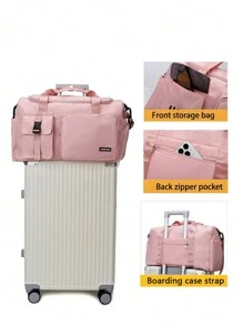 Buqingting 1 件全新大容量多功能多口袋纯色防水面料可悬挂在行李隔层配有可调节肩带设计和拉链背面适用于女士行李包适合度假旅行锻炼配件粉色包适合学校学校配件学校用品 - 粉色 - 查看 9