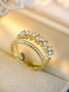 1 件 S925 纯银公主方形锆石开口戒指，送给伴侣和朋友、周年纪念的最佳礼物 - 金色 - 查看 3