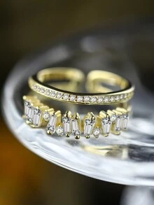 1 件 S925 纯银公主方形锆石开口戒指，送给伴侣和朋友、周年纪念的最佳礼物 - 金色 - 查看 2