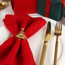 1 件水钻装饰圣诞树形合金餐巾环，适用于节日、餐厅餐桌布置