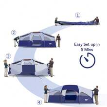 CAMPROS CP Tent 8 Person Camping Tents, Weather Resistant Family Tent, 5 Large Mesh Windows, Double Layer, Divided Curtain For Separated Room, Portable With Carry Bag - Blue - View 6