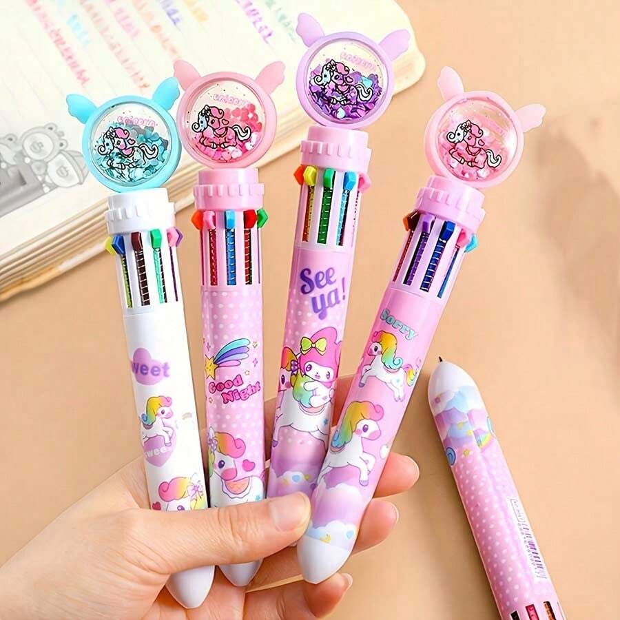 1pc/Random Color Rainbow Unicorn 10 Color Ballpoint Pen Medium Tip