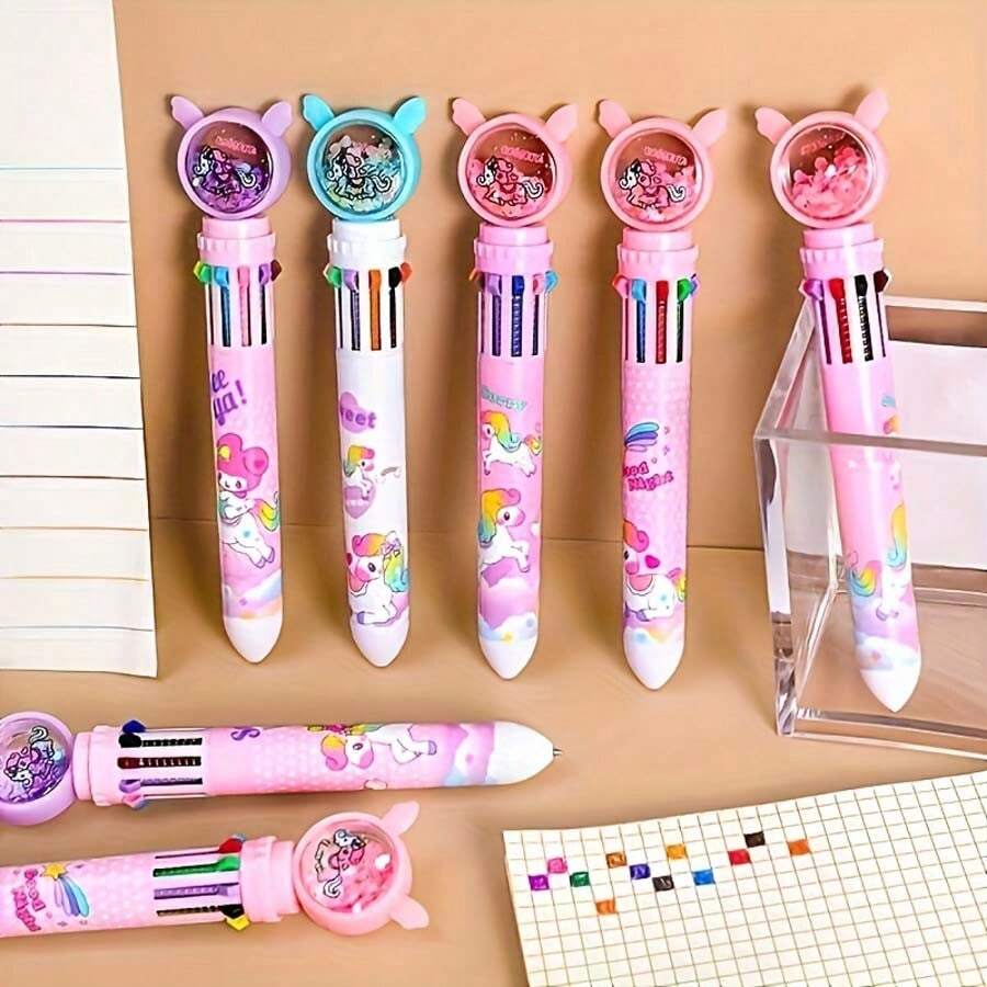 1pc/Random Color Rainbow Unicorn 10 Color Ballpoint Pen Medium Tip