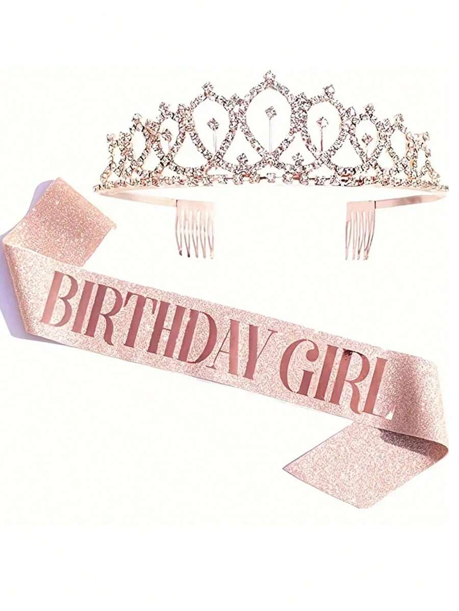 "Birthday Girl" Sash & Rhinestone Tiara Set Sinh Nhật Sash Và Tiara Cho Bé Gái Bộ Trang Trí Sinh Nhật Băng Đô Đính Đá Rhinestone Cho Bé Gái Phụ Kiện Tóc Pha Lê Lấp Lánh Cho Tiệc Sinh Nhật Đồ Trang Trí Cho Gia Đình Quà Tặng - Nhiều màu - Xem 1