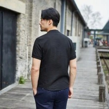 Men's Mandarin Collar Short Sleeve Chinese Button Shirt - Bruce Lee,Chinese Style,Simple And Elegant,Comfortable And Breathable - 黑色 - 查看 3