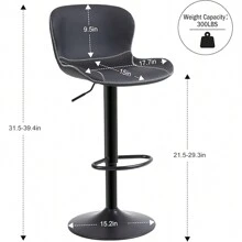 Bar Stools Set Of 2, Swivel Counter Height Barstools With Back, Adjustable Bar Chairs, Tall Armless PU Leather Kitchen Island Stool
